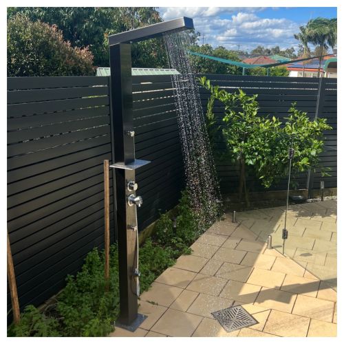 Reno Black ADA 316L Stainless Steel Outdoor Shower. Complete Shower System Tower Panel Marine Grade