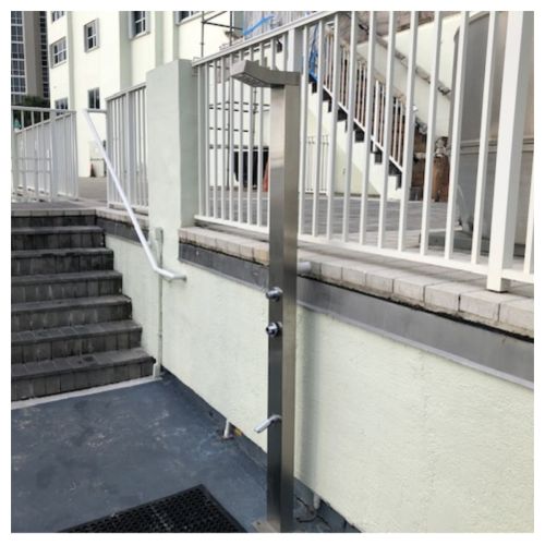  Bondi Push Button 15 Seconds Timed Flow Control. 316L Marine Grade Stainless Steel Outdoor Pool Shower (Cold Water Only)