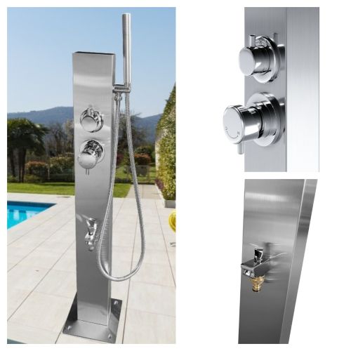 Rio Wash Station 316L Marine Stainless Steel with Garden Hose Nib, Hot & Cold Mixer & Hand Shower Wand