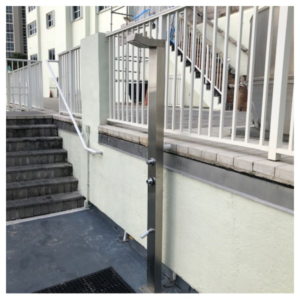  Bondi Push Button 15 Seconds Timed Flow Control. 316L Marine Grade Stainless Steel Outdoor Pool Shower (Cold Water Only)