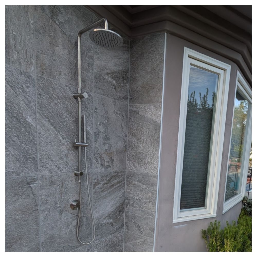 Delta 2 in 1 Outdoor Wall Mounted Shower Rail 316L Marine Grade Stainless Steel with Hot & Cold Mixer Valve and Hand Shower Wand