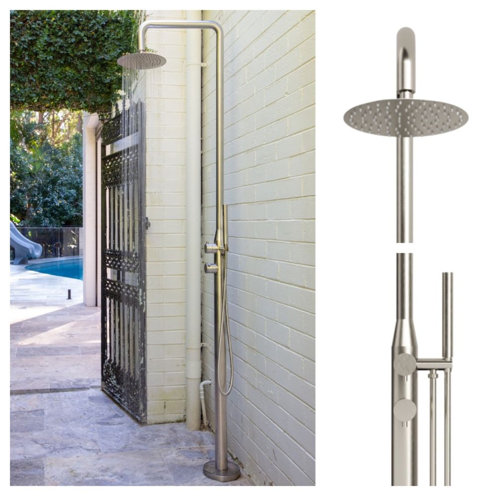 Lamez Silver 316L Stainless Steel Marine-Grade Outdoor Pool Shower – Brushed Nickel / Silver Finish Rinse-Off Shower With Hand Shower Wand