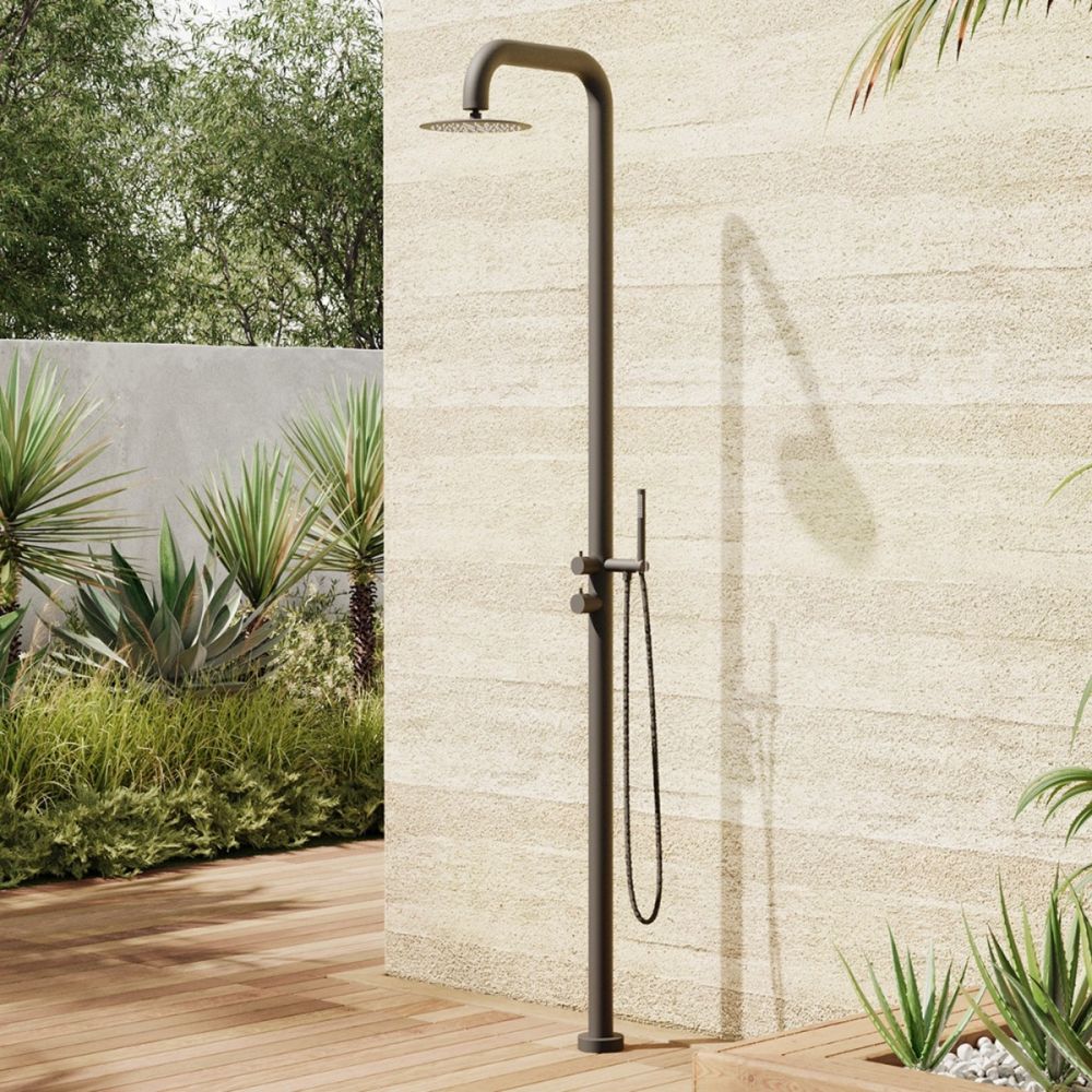 Lamez Black 316L Stainless Steel Marine-Grade Outdoor Pool Shower Rinse-Off Shower With Hand Shower Wand