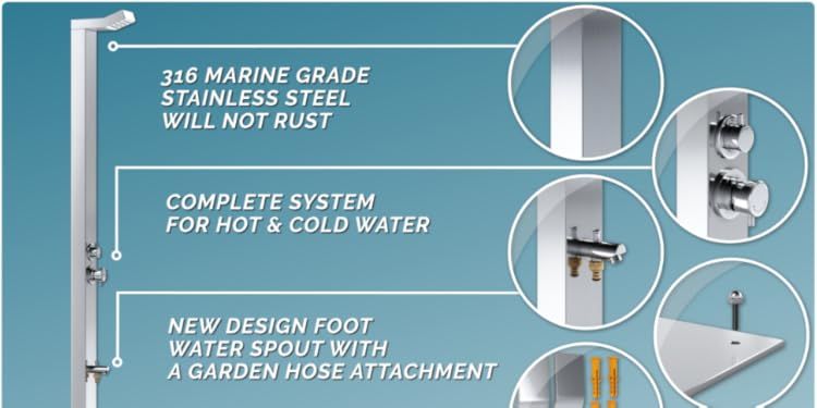 Rio Wash Station 316L Stainless Steel Marine Grade with Garden Hose Nib, Hot & Cold Mixer & Hand Shower Wand
