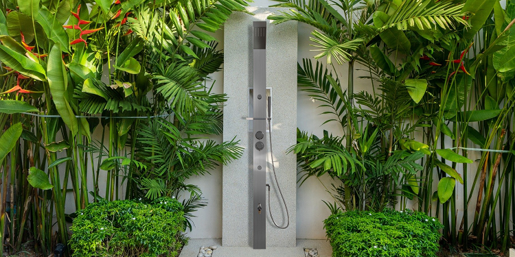 Reno Silver ADA 316L Stainless Steel Marine Grade Outdoor Shower Complete Shower System Tower Panel