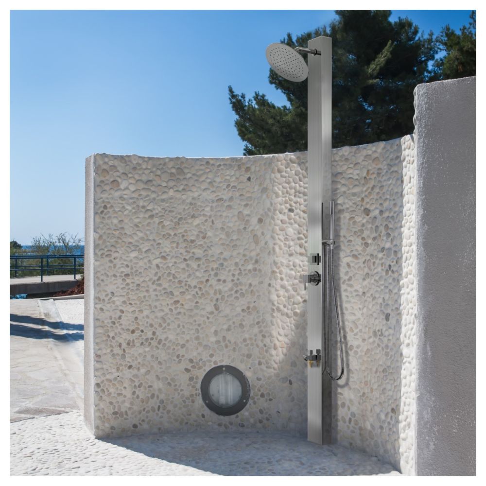 Milan Silver ADA  Complete Outdoor Shower Tower Panel 316L Marine Grade Stainless Steel