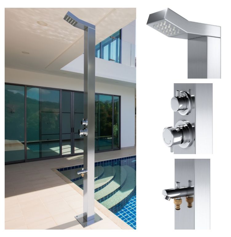Bondi Silver 316L Stainless Steel Marine Grade Outdoor Pool Shower Panel