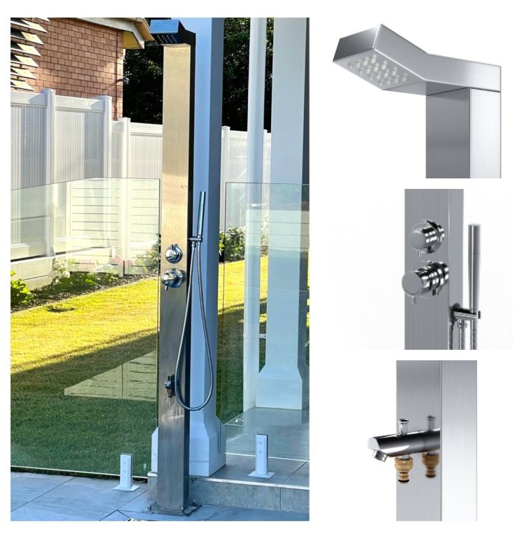 Bondi Silver ADA 316L Stainless Steel Marine Grade Outdoor Shower System Tower Panel