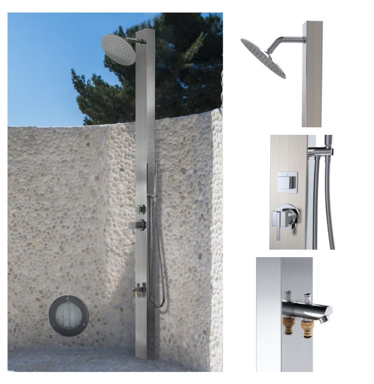  Milan Silver ADA  Complete Outdoor Shower Tower Panel 316L Marine Grade Stainless Steel