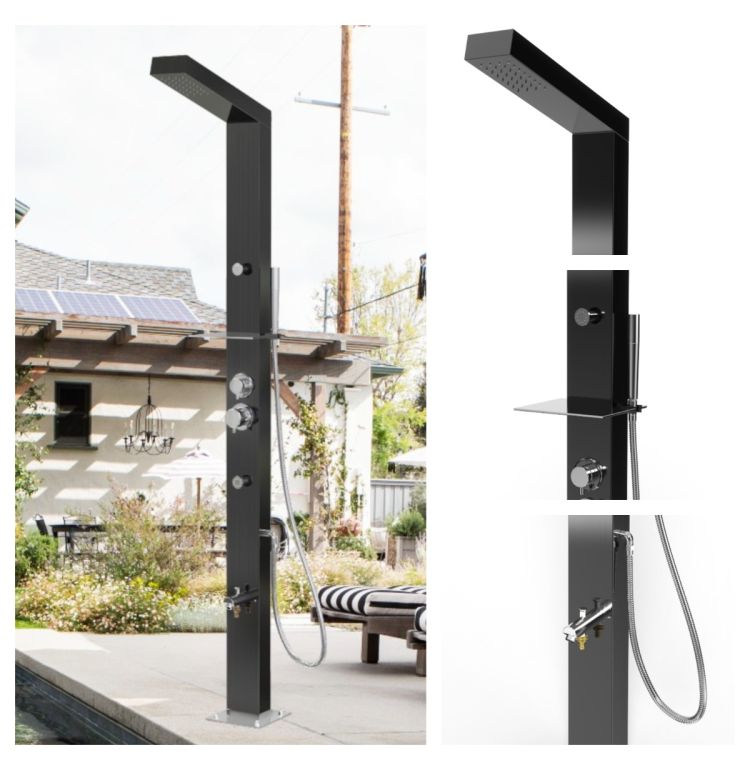 Reno Black ADA 316L Stainless Steel Outdoor Shower. Complete Shower System Tower Panel Marine Grade