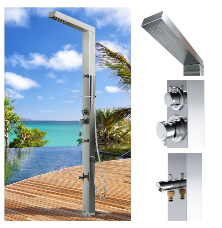 Reno Silver ADA 316L Stainless Steel Marine Grade Outdoor Shower Complete Shower System Tower Panel
