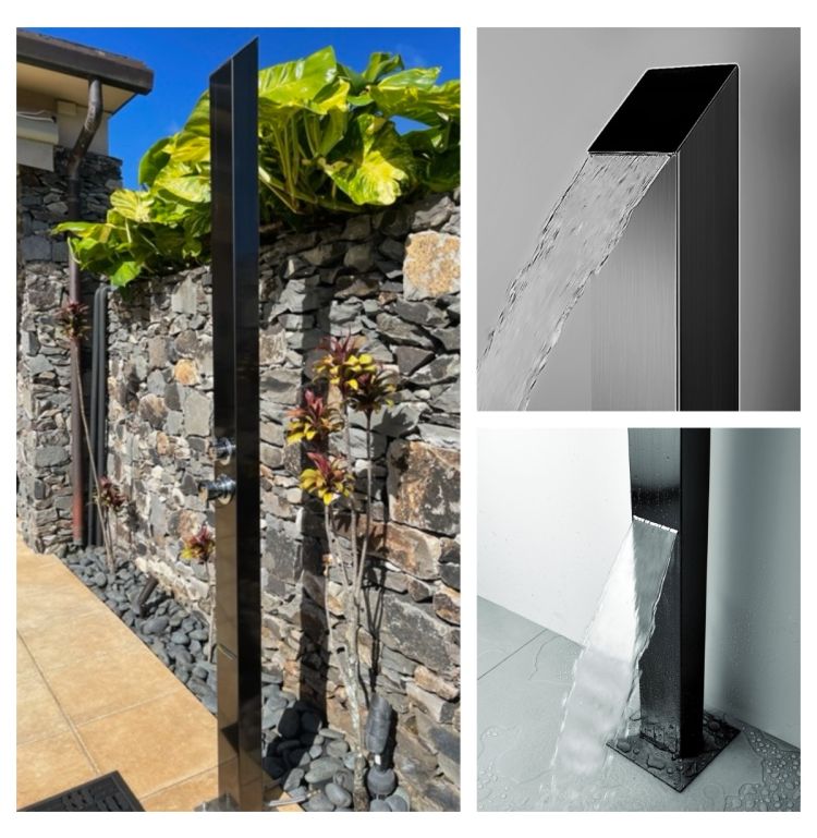 Toorak Black 316L Marine Grade Stainless Steel Outdoor Waterfall Pool Beach Shower Panel