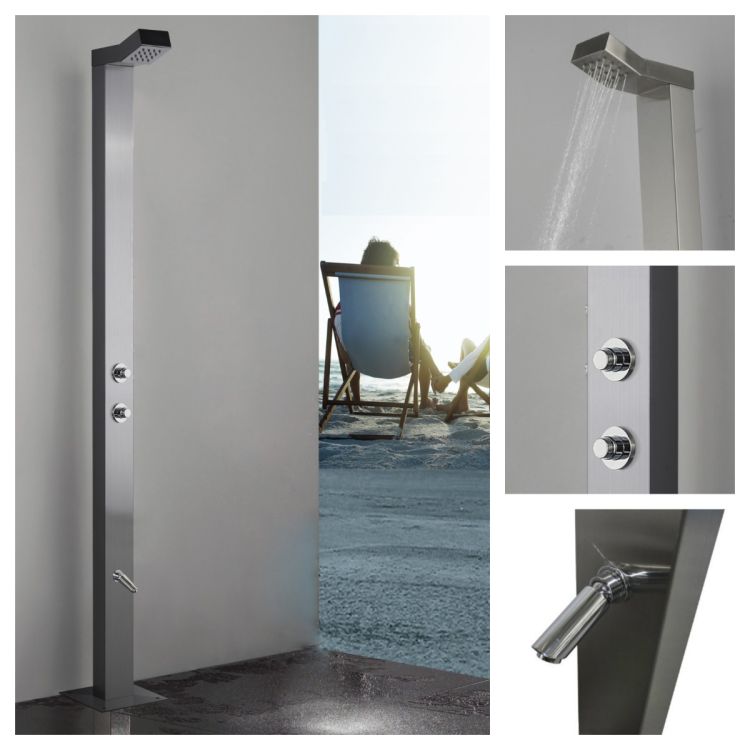  Bondi Push Button 15 Seconds Timed Flow Control. 316L Marine Grade Stainless Steel Outdoor Pool Shower (Cold Water Only)