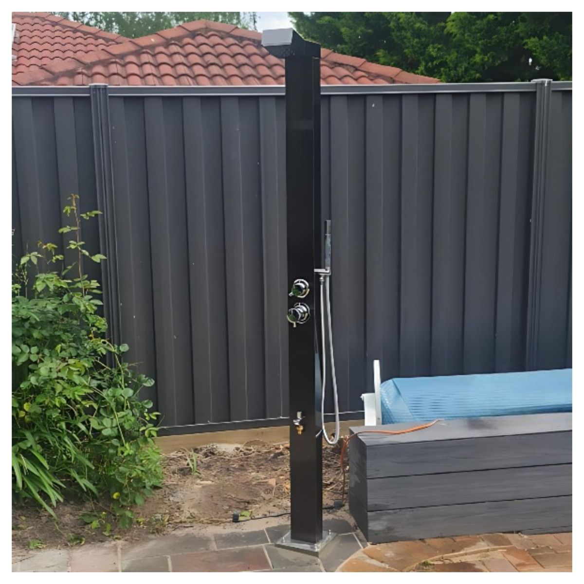  Bondi Black ADA Complete Shower System Tower Panel 316L Marine Grade Stainless Steel Outdoor Shower 