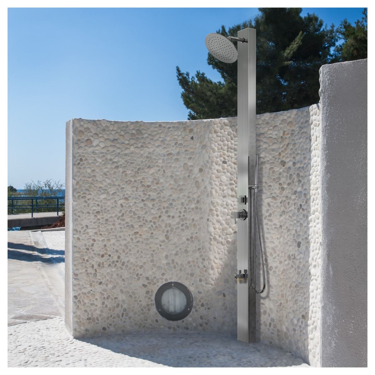  Milan Silver ADA  Complete Outdoor Shower Tower Panel 316L Marine Grade Stainless Steel